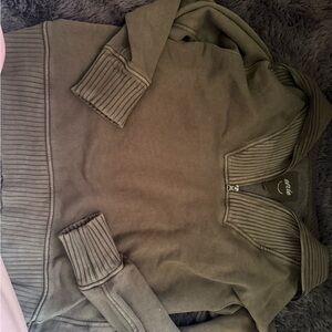 aerie Olive Green Half-Zip Hoodie Sweatshirt
